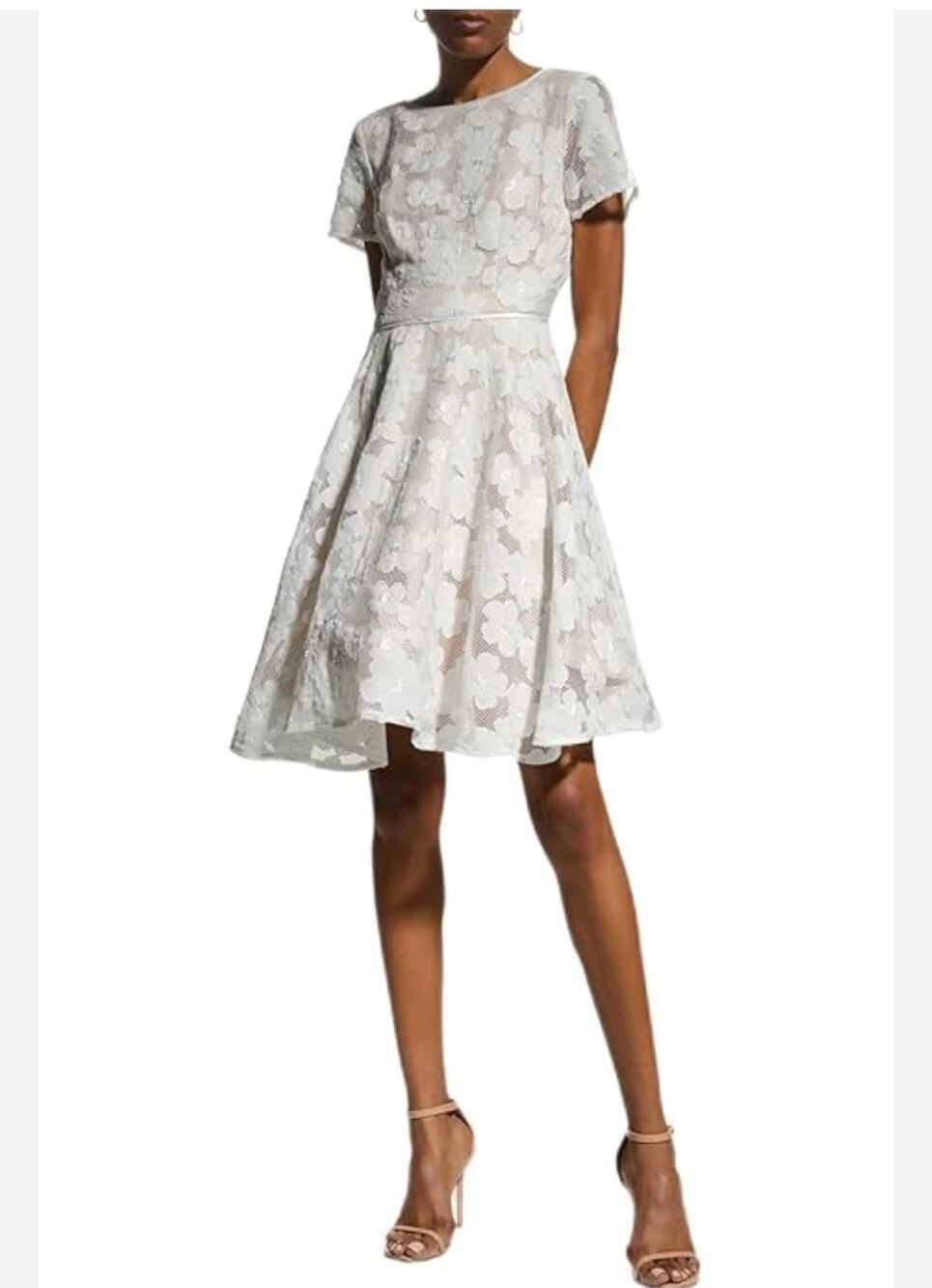 Shani Floral Fit & Flare Cocktail Dress White Nude size 8 (new)